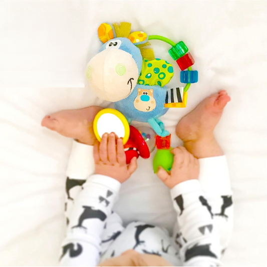 PLAYGRO Clip Clop zabawka sensoryczna z grzechotką, lusterkiem, chwytakiem