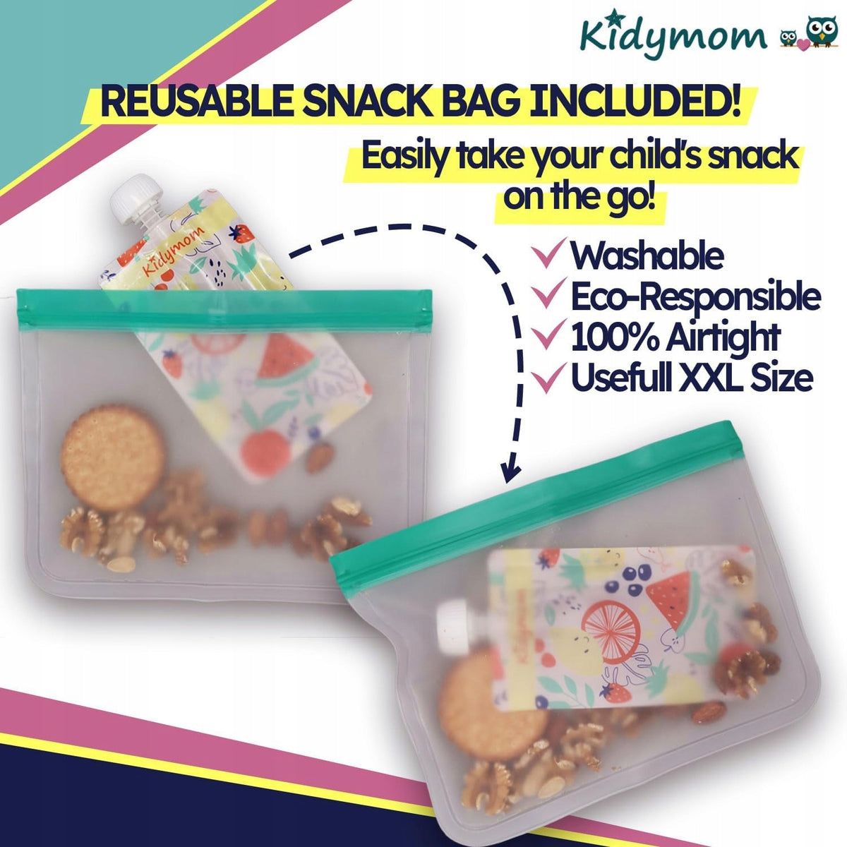 KIDYMOM pungi reutilizabile pentru piure x10 + accesorii