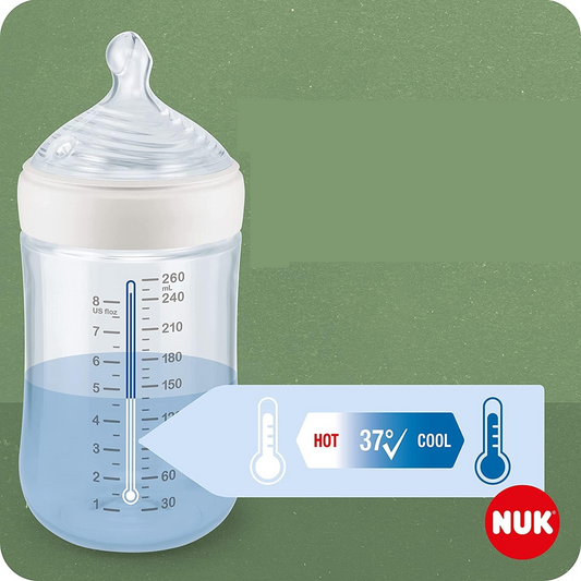 NUK For Nature μπιμπερό 150 ml 1 m+ θηλή S αργή ροή ένδειξη θερμοκρασίας