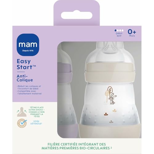 MAM Easy Start Anti-Colic cumisüveg 160 ml, 0 hónapos kortól, homokszínű