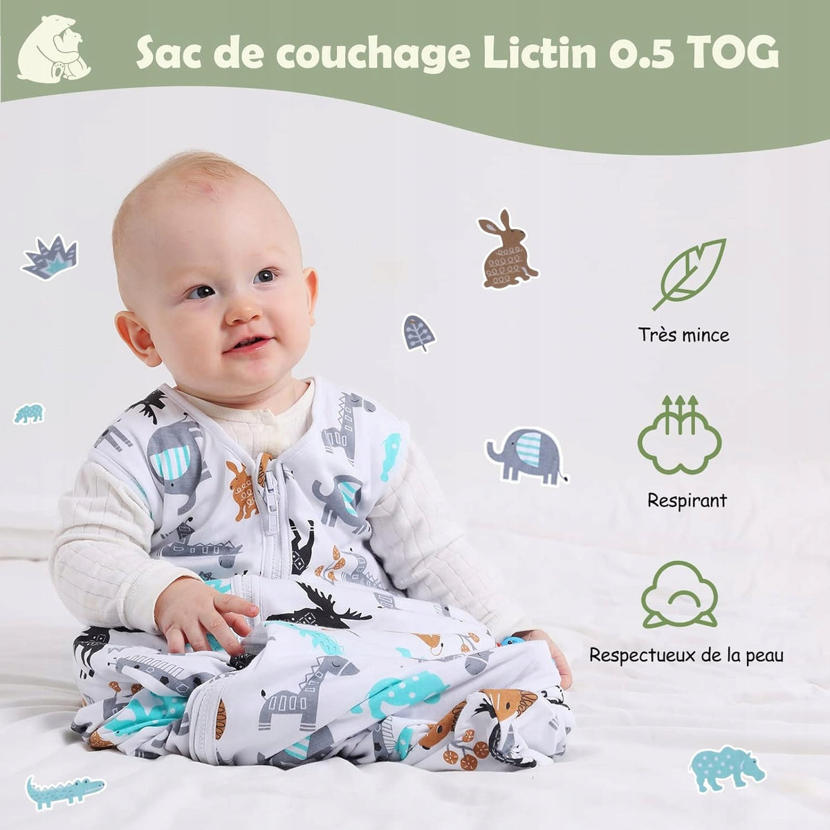 LICTIN śpiworek do spania letni 0,5TOG 65-85cm x2