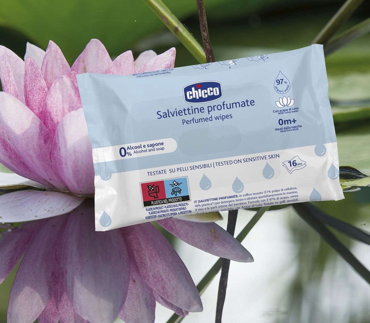 CHICCO toallitas húmedas perfumadas con extracto de flor de loto x16 unidades