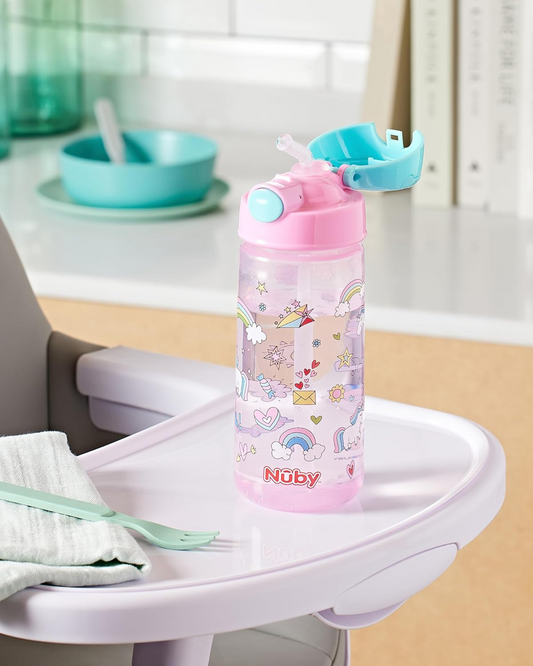 NUBY Pahar cu pai din tritan, sticlă cu pai 4 luni+ 540 ml