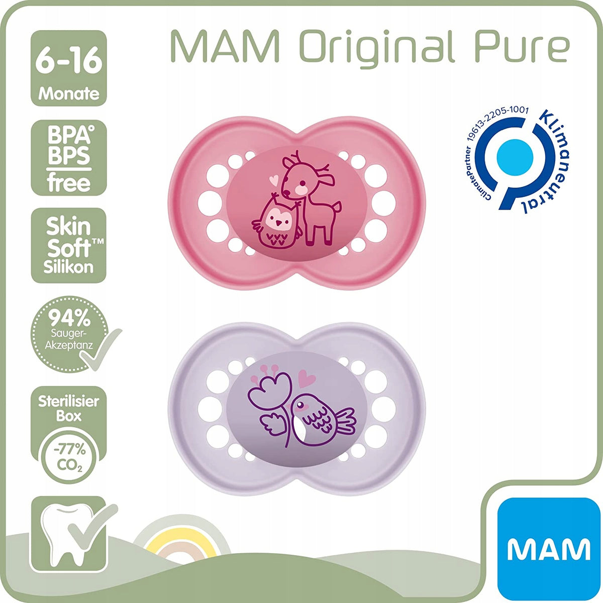 MAM ORIGINAL PURE nyugtató cumi, 2 db, 6–16 hónap