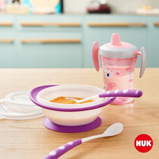 NUK étkezési tanulókészlet 6 hónap+ cseppmentes pohár tál 2 kanál