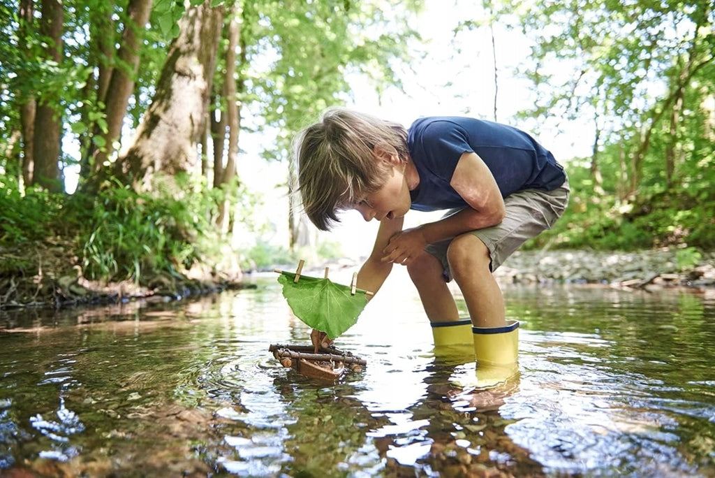 HABA Terra Kids korková loďka a dřevěné prvky 22 cm 8 l+