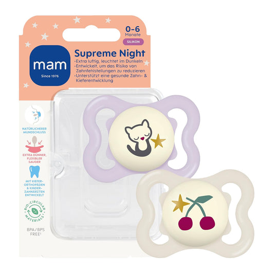 MAM Supreme Night szilikon nyugtató cumi 0–6 hónapos korig, 2 db