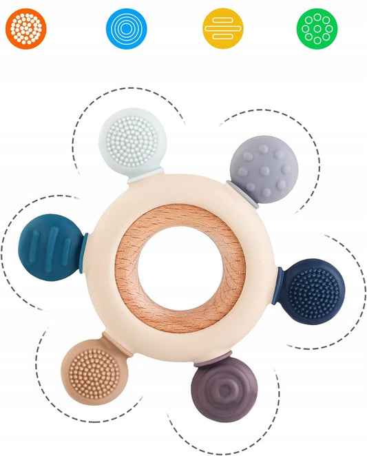 AKOLIK anneau de dentition massant en silicone et bois 10,8 cm 3 m+