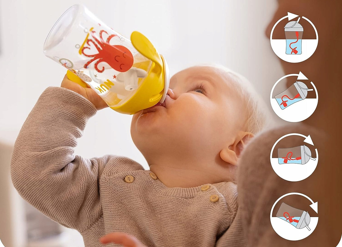 NUK Motion Cup cană anti-picurare cu pai flexibil 8 m+