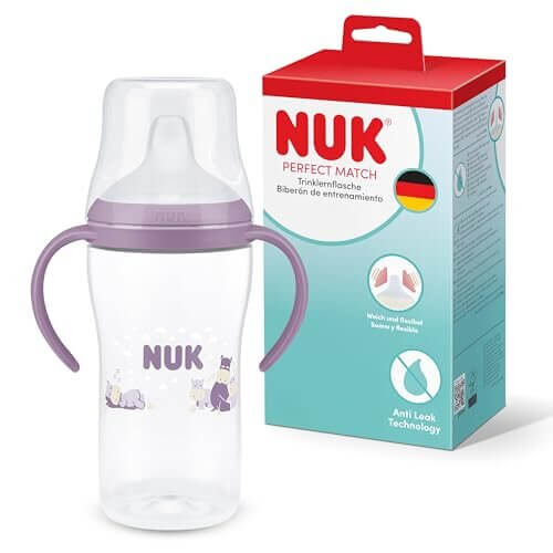 NUK Perfect Match kubek treningowy 260 ml 6+ Hipopotam, kubek treningowy dla dziecka z uchwytami