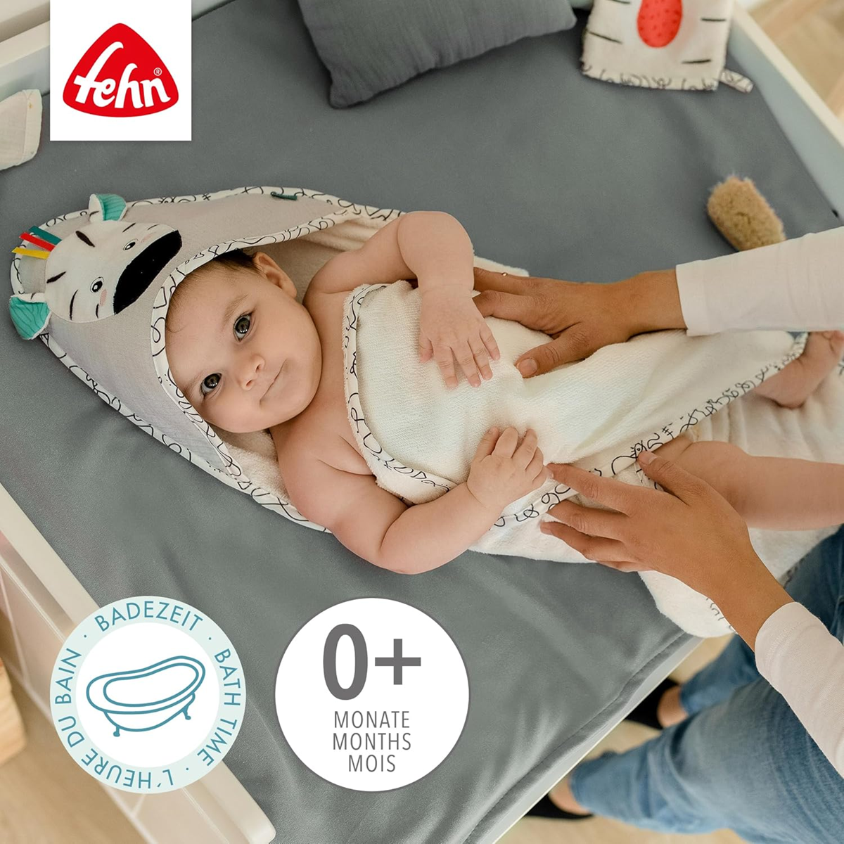 FEHN asciugamano con cappuccio zebra 80x80 cm