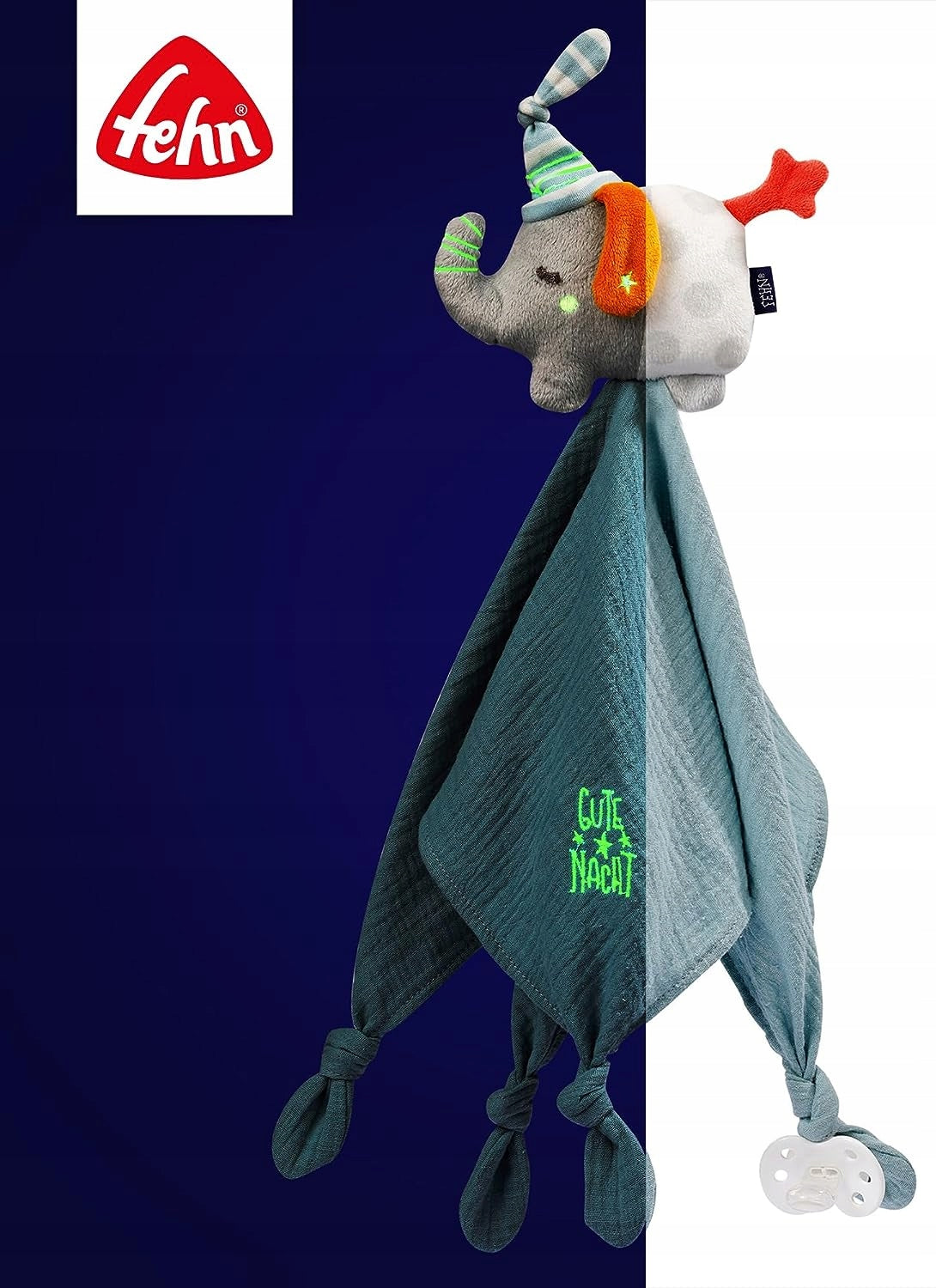 FEHN doudou avec attache-tétine ÉLÉPHANT 42 cm