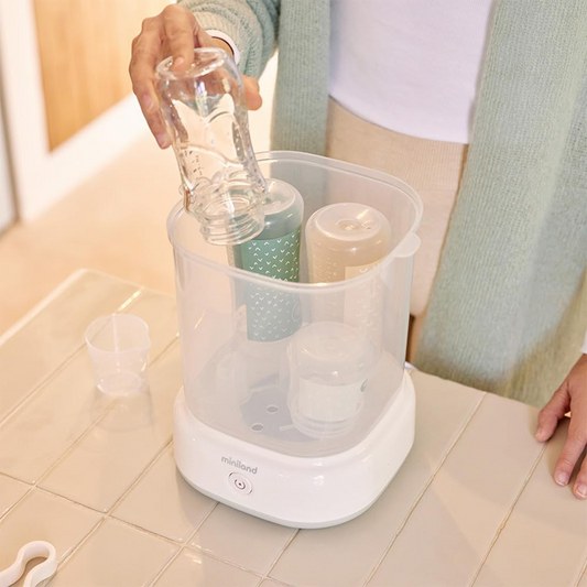 MINILAND Steamy 2in1 DAMPFSTERILISATOR 5 Flaschen 8 Minuten + Zange