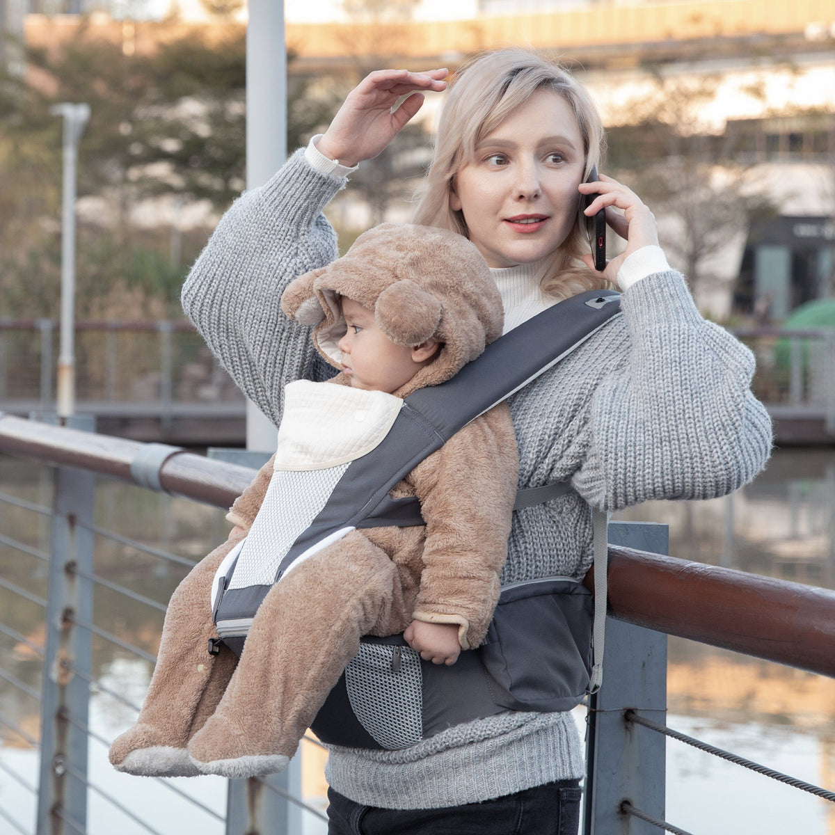 BESREY Babytrage mit Hüftsitz, ergonomisch, 6-in-1