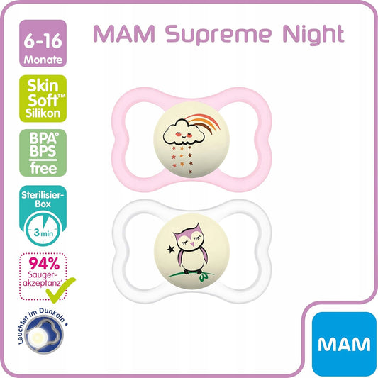 MAM SUPREME NIGHT sucette en silicone 6-16 mois