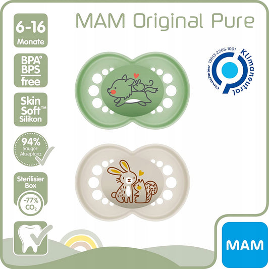 MAM PURE nyugtató cumi, 2 db, 6–16 hó + doboz