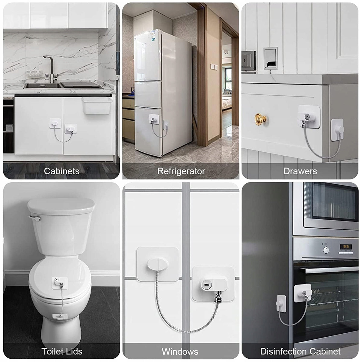 CHILD SAFETY LOCKprotection of cupboards, drawers, fridges, cookerscolour whitedimensions indicated in one of