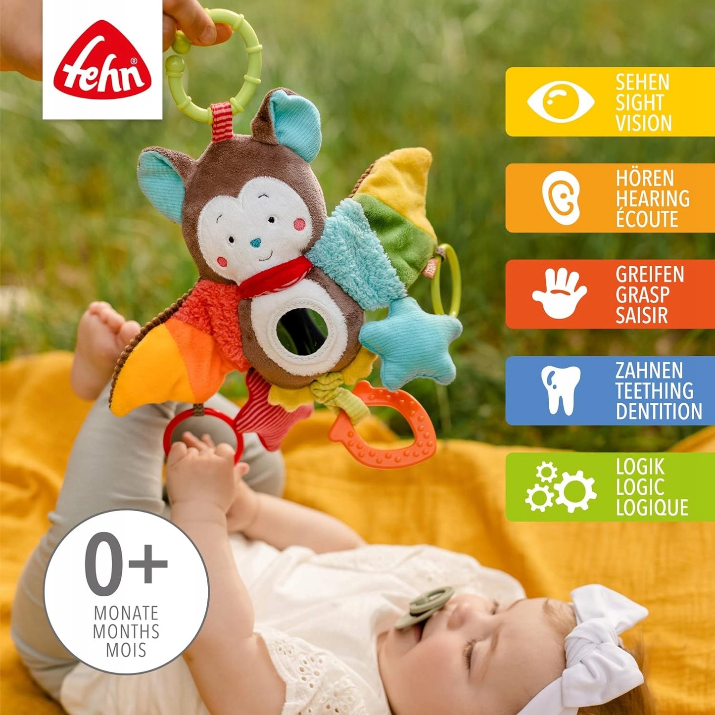 FEHN stroller and car seat hanging toy with rattle and clip, BAT 29 cm