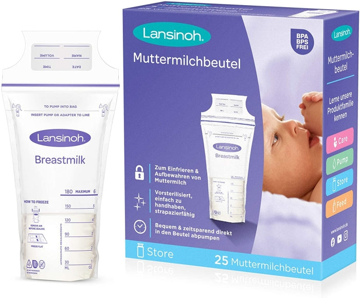 LANSINOH Bolsas para almacenamiento de leche materna 25 unidades