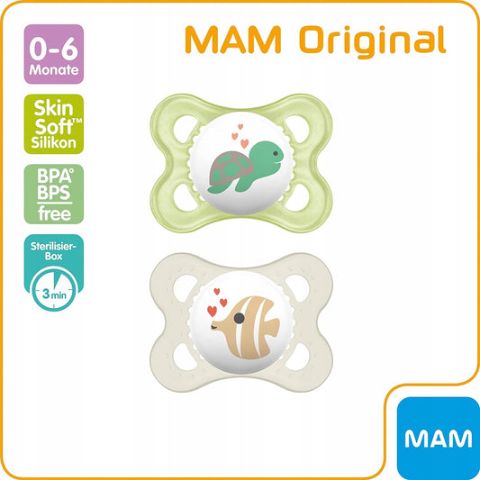 MAM ORIGINAL chupete calmante x2 0-6m + peluche con clip FEHN
