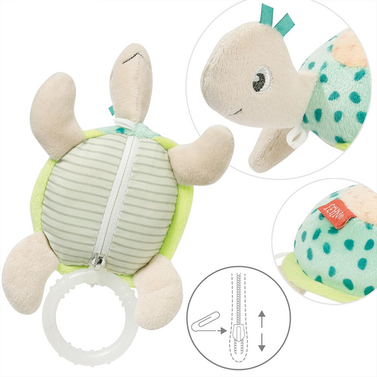 FEHN turtle cuddly toy with music box