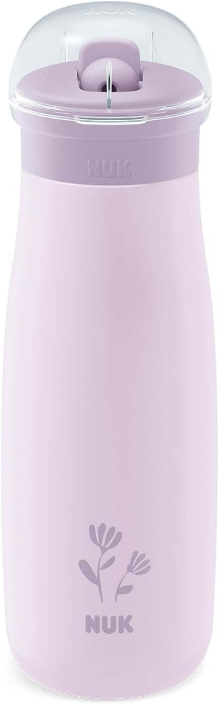 NUK Mini-Me Flip stalowa butelka ze słomką i ustnikiem 500 ml 12 m+ lilac, odporna na rozlewanie