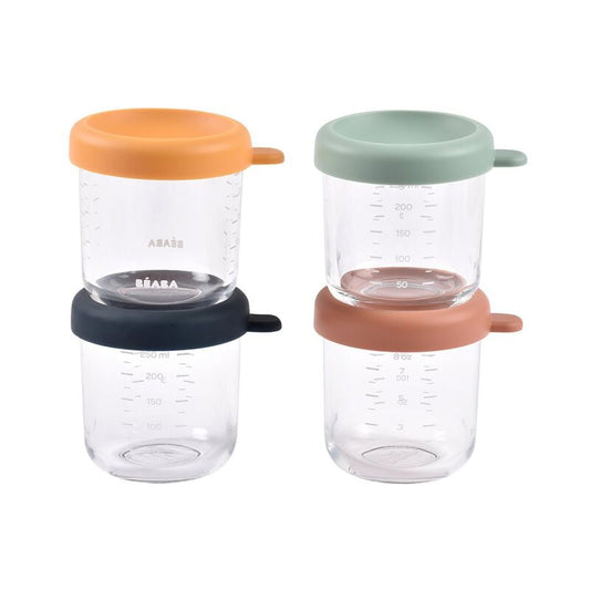 Béaba Sunrise üveg ételtároló edények zárófedéllel 250ml x4