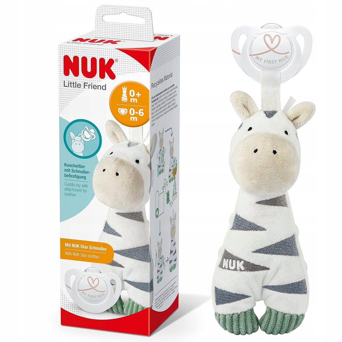 NUK Little Friend nyugtató cumi plüss játékkal ZEBRA 0–6 hónap
