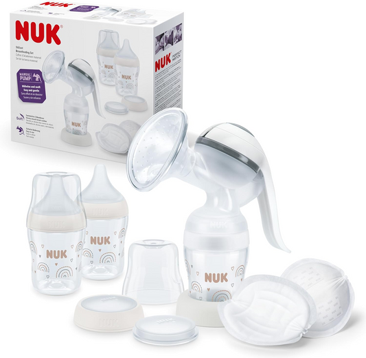 NUK Χειροκίνητη αντλία στήθους + Σετ μπιμπερό Perfect Match 150 ml