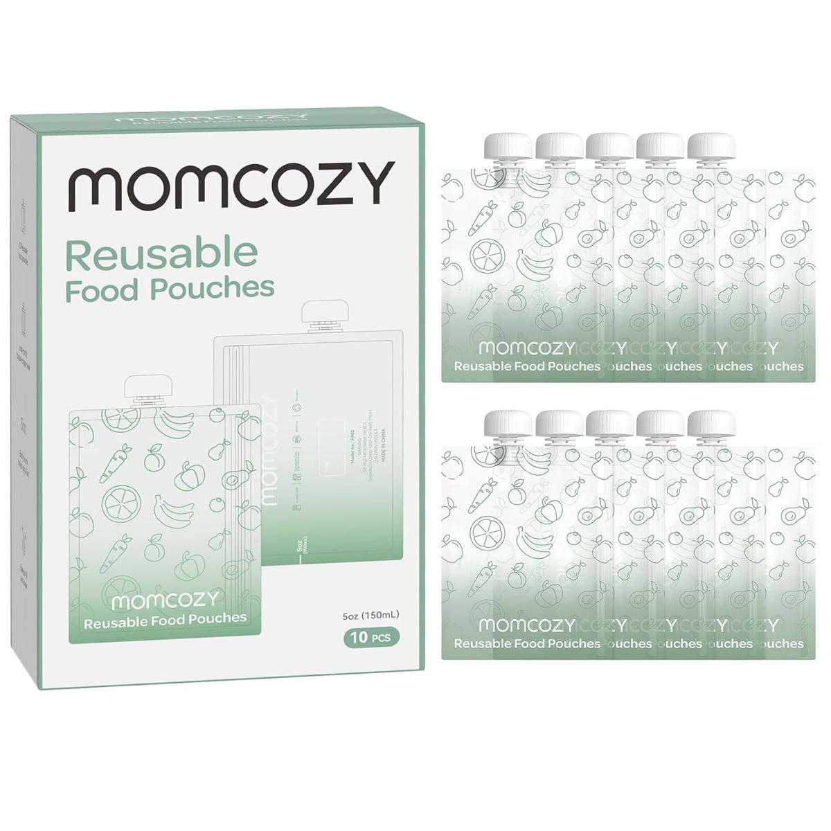 MOMCOZY újratölthető tasak püréhez, 200 ml, 10 db