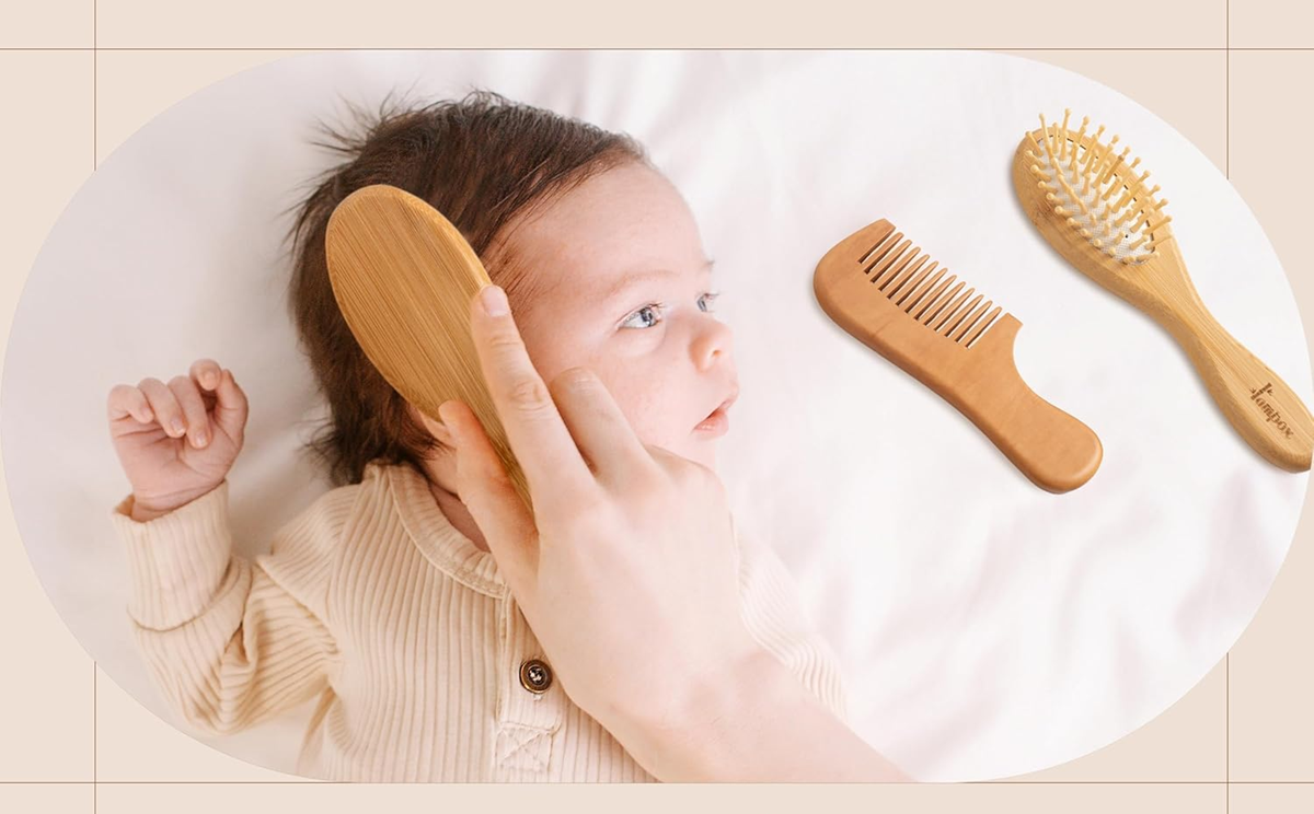 LAMPOX set in legno per la cura della testa del bambino 2 spazzole e pettine
