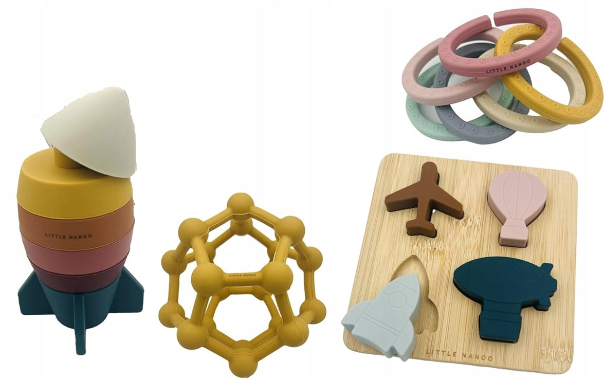 LITTLE NANOO set de jucării senzoriale din silicon, 18 piese, 6 luni+