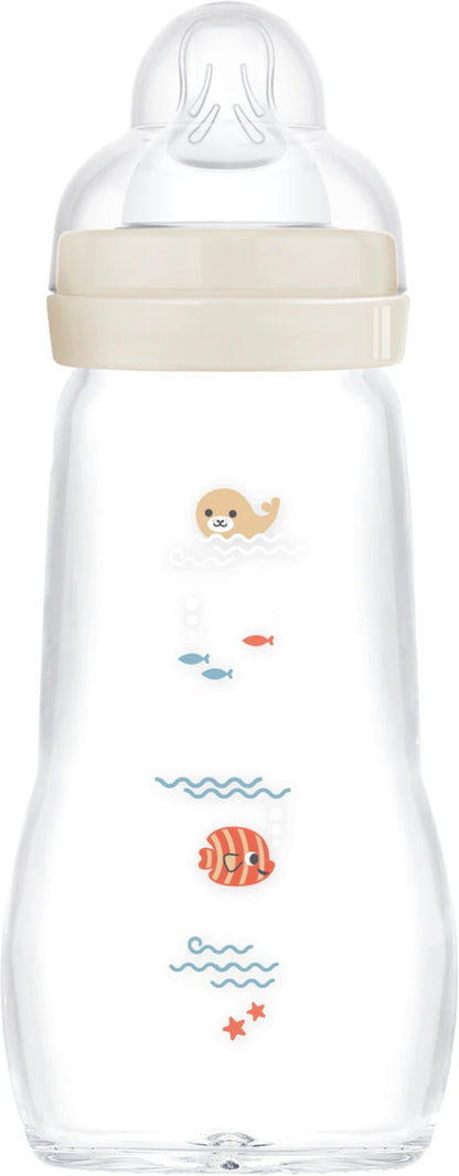 MAM Feel Good glass bottle 260 ml 2 m+ teat 2 SEA CREATURES