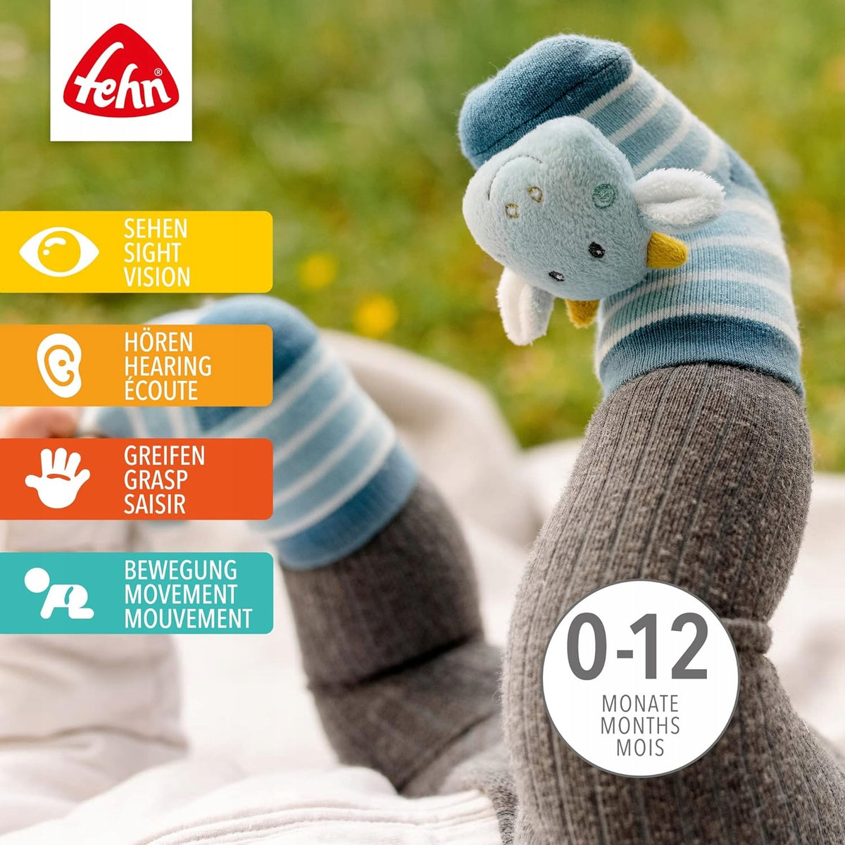 FEHN Tengeri lények csörgős babazokni 0–12 hó