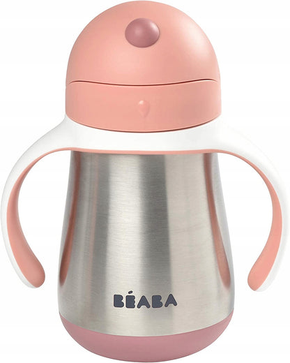 BEABA kubek niekapek ze słomką STALOWY 250 ml