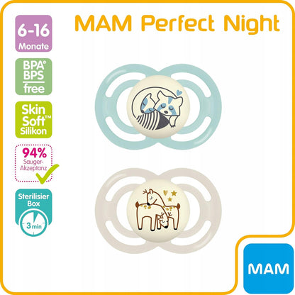 MAM Perfect Night πιπίλα x2 6-16 μηνών + θήκη φύλαξης