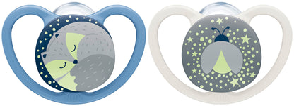 NUK Space Night Silikon-Beruhigungssauger x2 18-36 Monate +Box