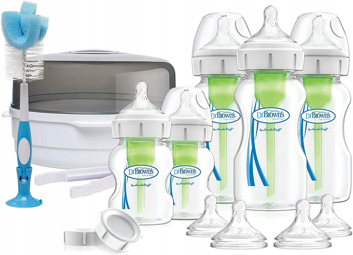 DR. BROWN'S set de inicio esterilizador de microondas con biberones y accesorios