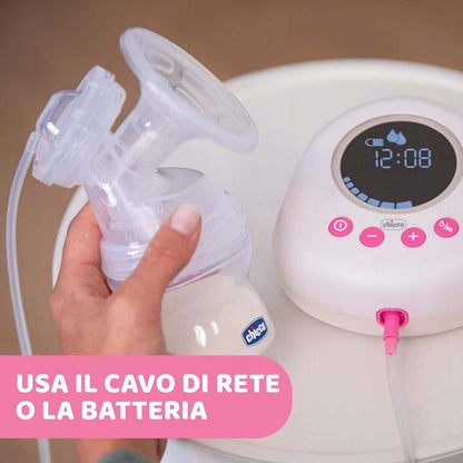 CHICCO Naturally laktator elektryczny różowy, dwufazowy, na prąd lub baterie, biało-różowy