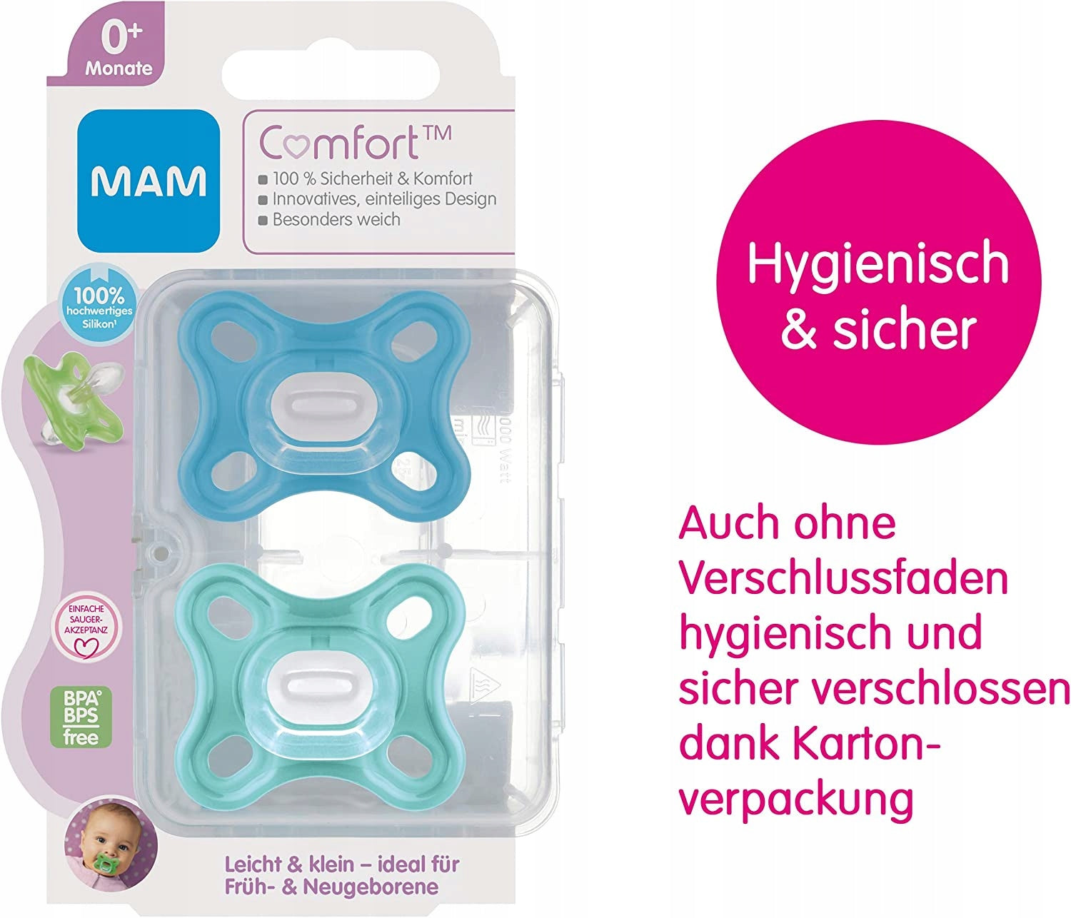 MAM COMFORT smoczek wcześniak noworodek x2 0msc+