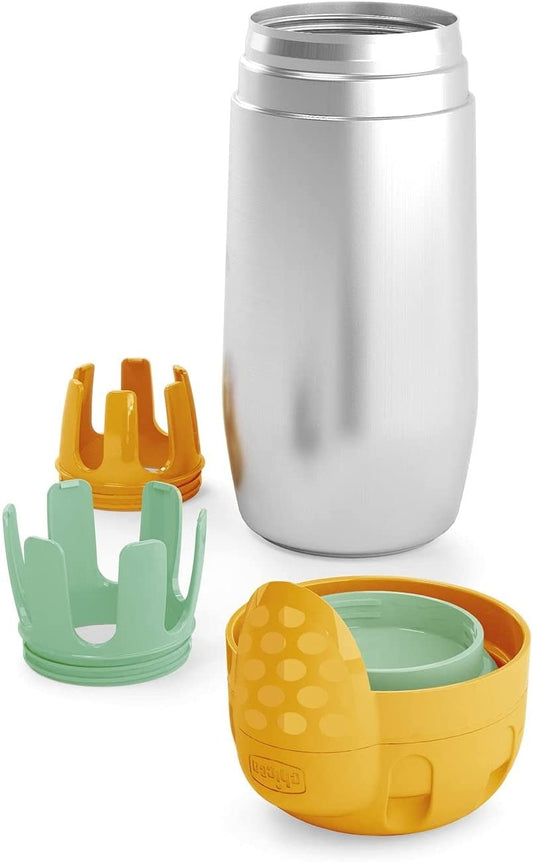 CHICCO termos ze stali + 2 wkładki do butelek, pojemnik termiczny z wkładkami, pomarańczowo-metaliczny