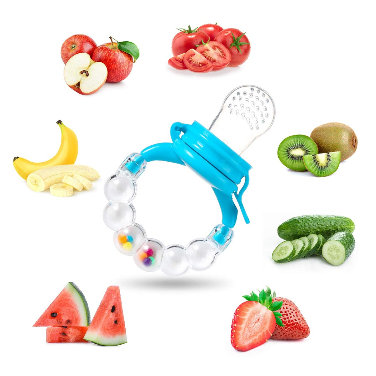 KOSHINE succhietto per frutta 2 pezzi 5 beccucci + cucchiaino 125 ml e catena