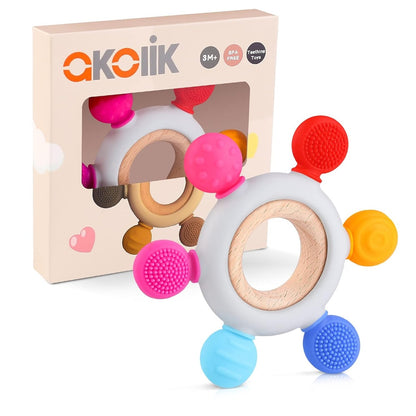 AKOLIK siliconen-houten masserende bijtring 10,8 cm 3 m+