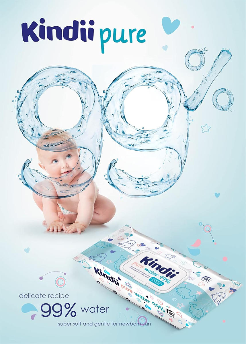 KINDII Pure Water 99 vízzel átitatott nedves törlőkendő 60 db