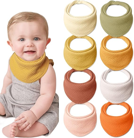 LULU MOON Musselin-Dreieckstücher/Halstücher mit Druckknöpfen 0-36 Monate x8