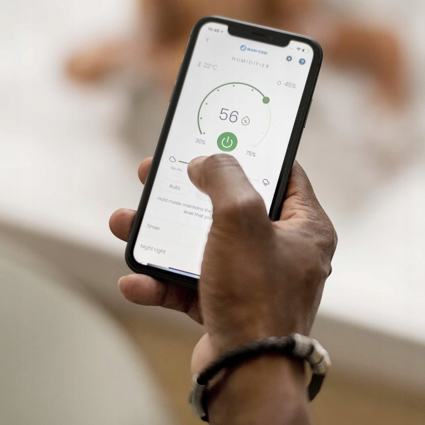 MAXI-COSI Breathe távolról vezérelhető, 24 órás üzemidejű párásító, Connected Home alkalmazás