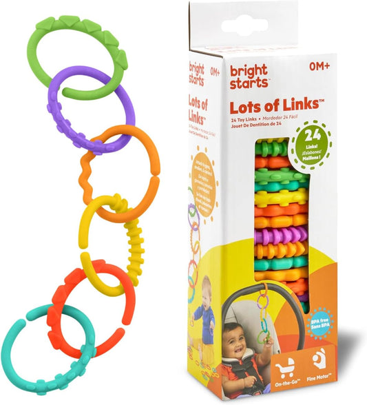 BRIGHT STARTS színes karikák játékhoz és játékok rögzítéséhez