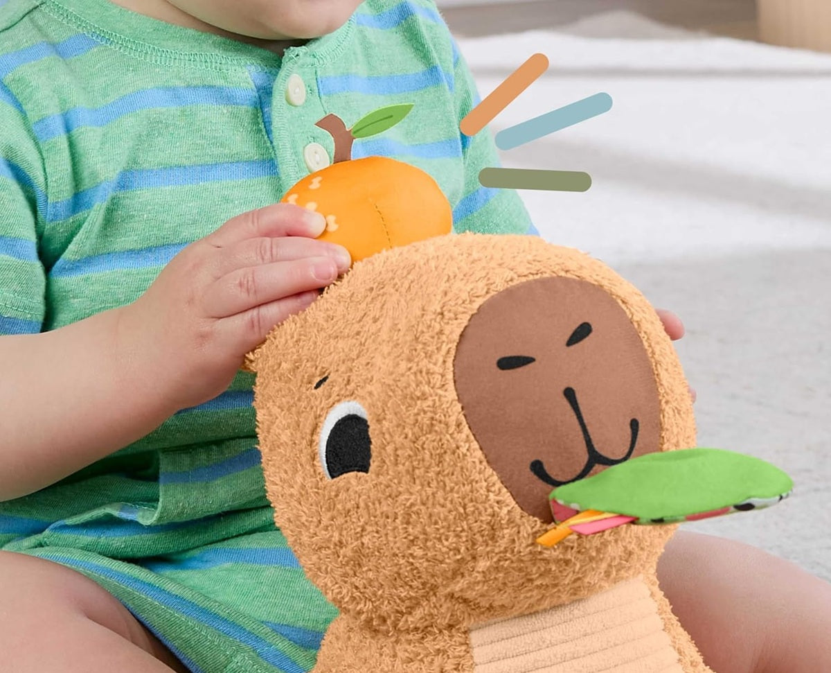 FISHER-PRICE capybara sensorielle en peluche avec anneau de dentition et hochet 23,5 cm
