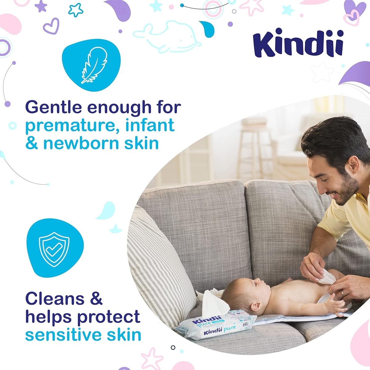 KINDII Pure Water 99 vízzel átitatott nedves törlőkendő 60 db