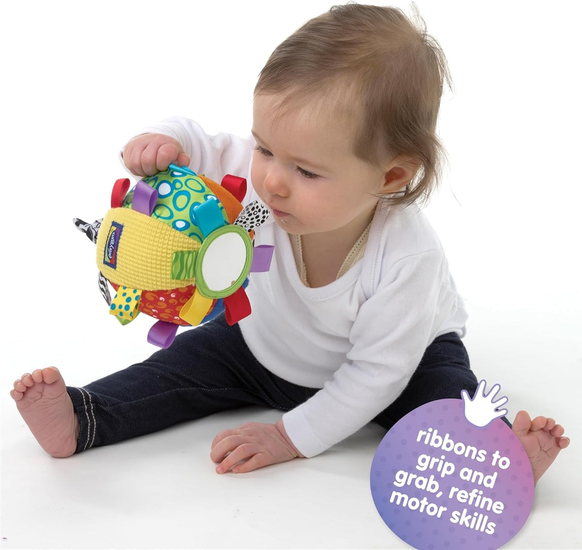 PLAYGRO Loopy Loops érzékszervi plüss labda tükörrel és csengővel